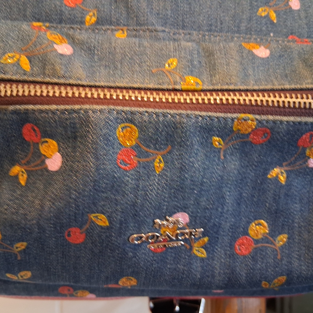 Coach Denim Backpack with Cherry Print - Picture 6 of 11